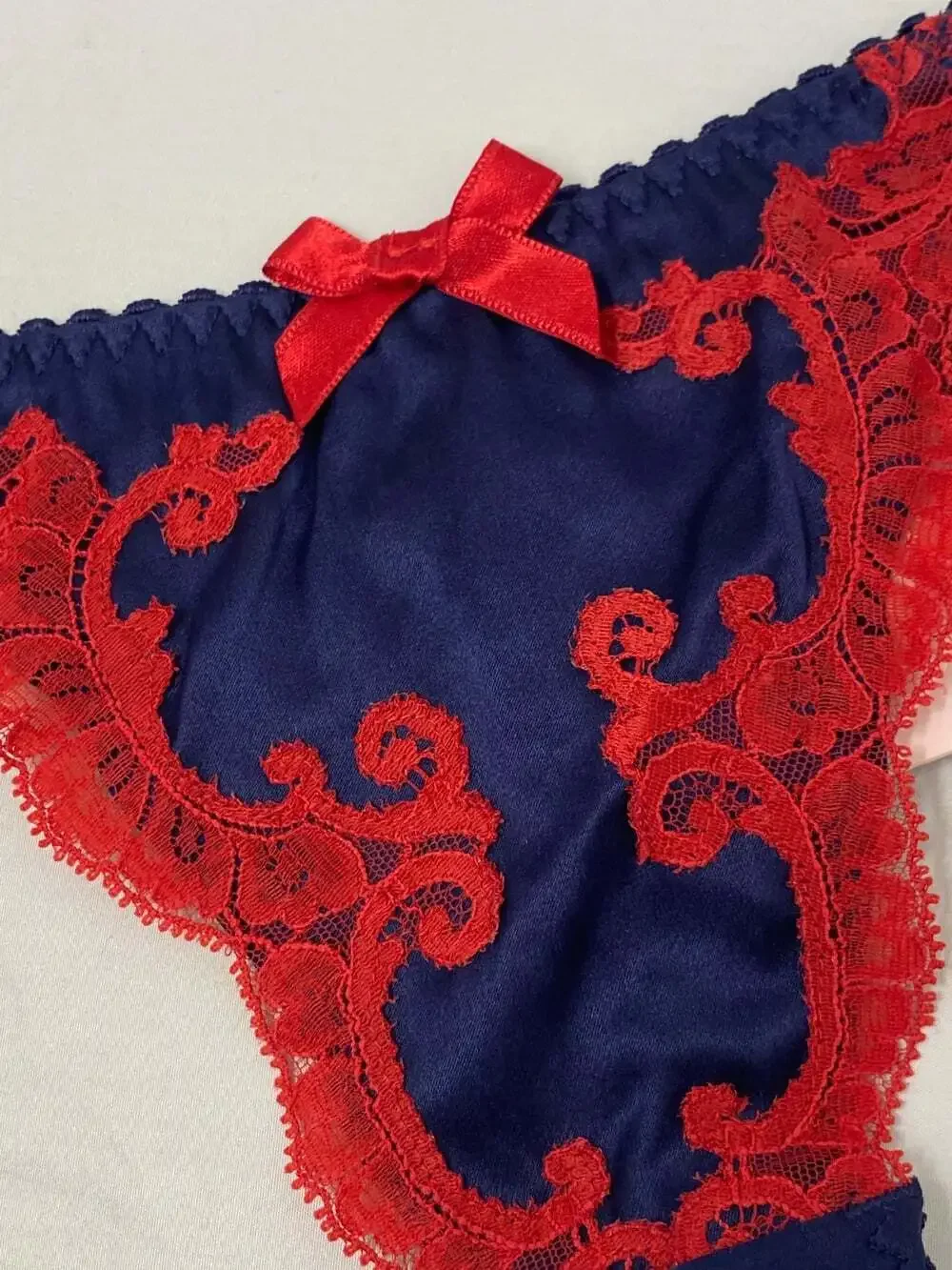 Agent Provocateur Molly Navy Red Silk Thong NWT $175